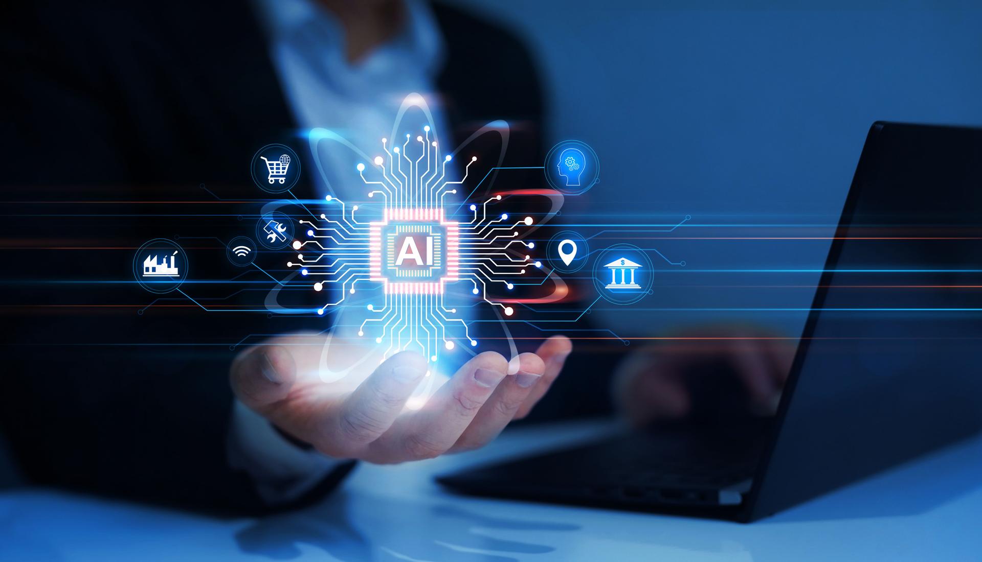 a data analyst using technology AI for working tool for data analysis Chatbot Chat with AI, using technology smart robot AI, artificial intelligence to generate something or Help solve work problems.